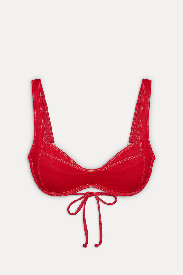 Frankies Bikinis Franklin Underwire Denim Bikini Top Red Denim