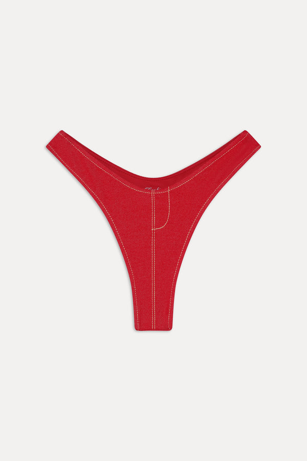 Frankies Bikinis Full Moon Micro Bikini Bottom Red Denim