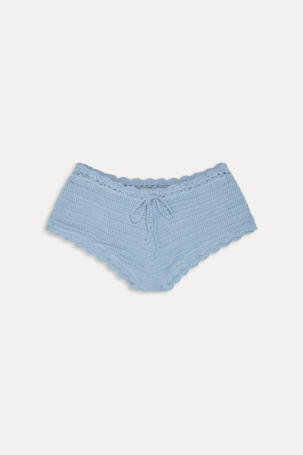 Frankies Bikinis Genevieve Crochet Boy Shorts Blue Jay
