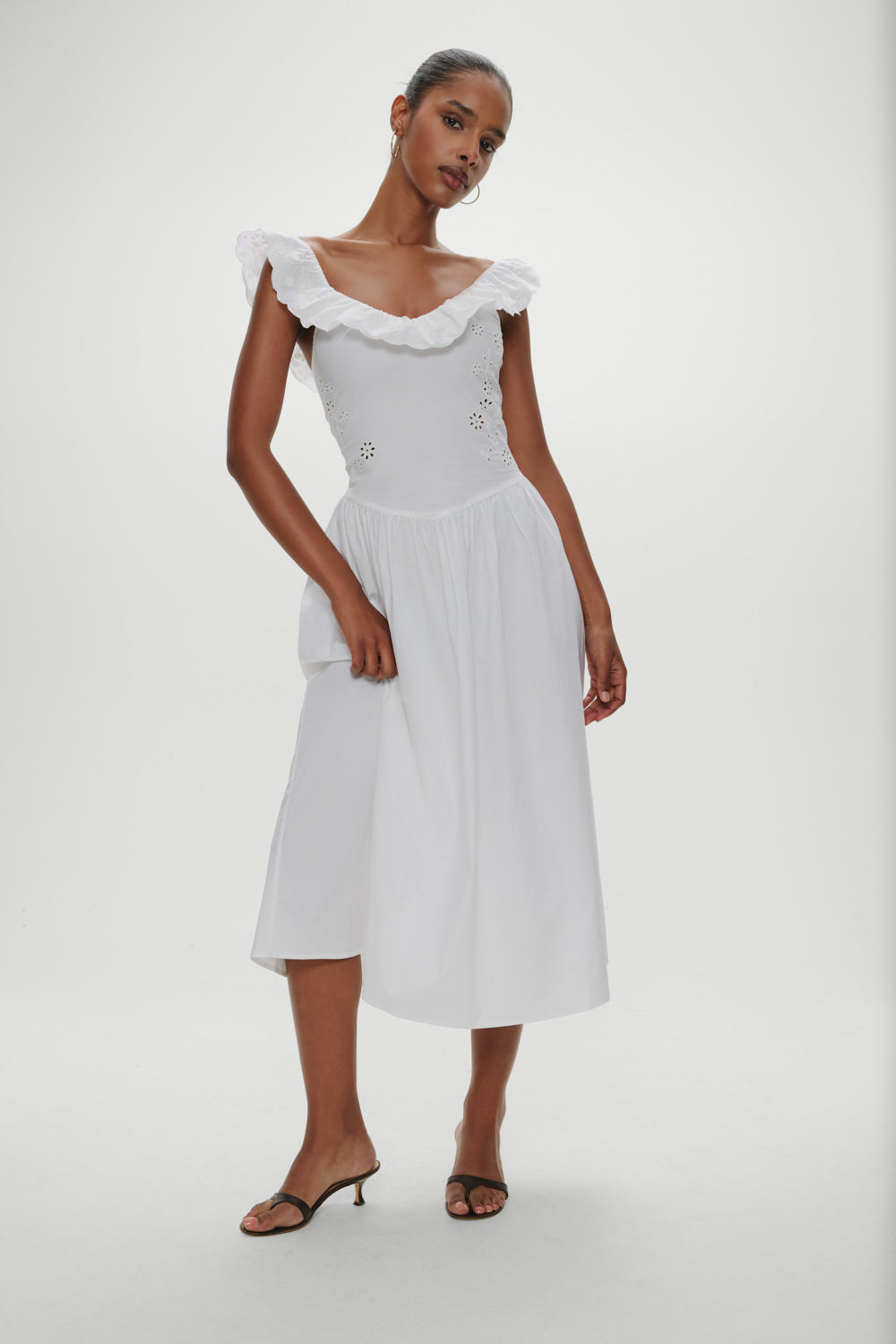 frankies bikinis Georgia Cotton Embroidered Midi Dress Angel's Meadow