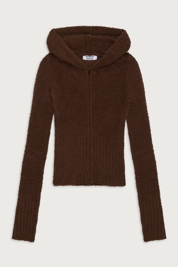 Frankies Bikinis Harlowe Fuzzy Zip Up Hoodie Chocolate Lily