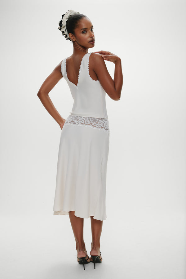 Frankies Bikinis Harper Satin Lace Midi Skirt Heaven