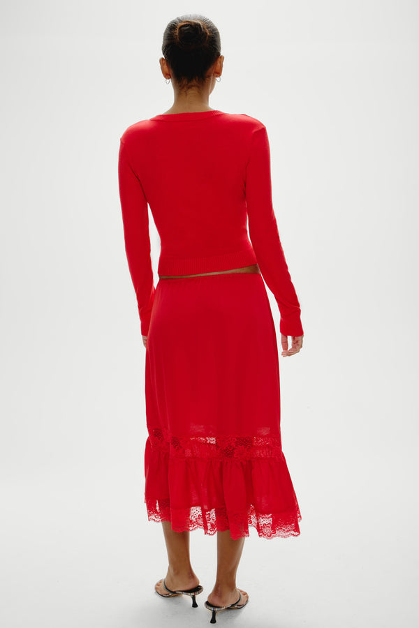 Frankies Bikinis Hideaway Satin Slip Midi Skirt Cherry