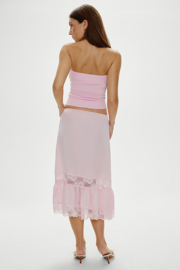 Frankies Bikinis Hideaway Satin Slip Midi Skirt Strawberries & Cream