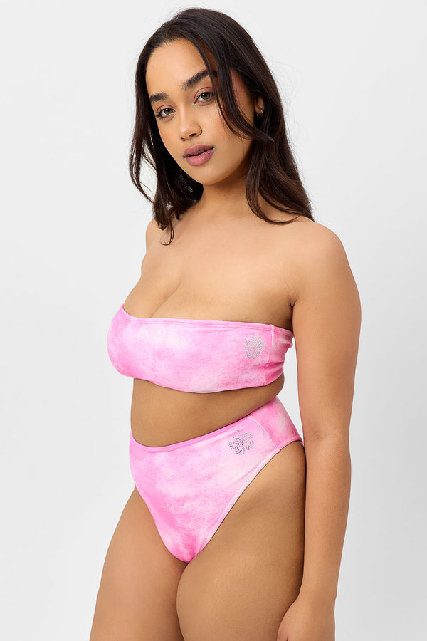 Frankies Bikinis Jean Terry Bandeau Bikini Top Distorted Pink Dye