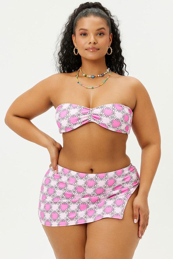 Frankies Bikinis Jeanette Terry Strapless Bikini Top Pink Daisy