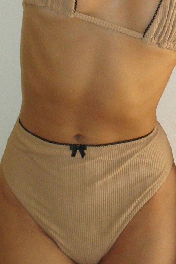 Frankies Bikinis Jenna Ribbed High Waist Bikini Bottom Suntanned