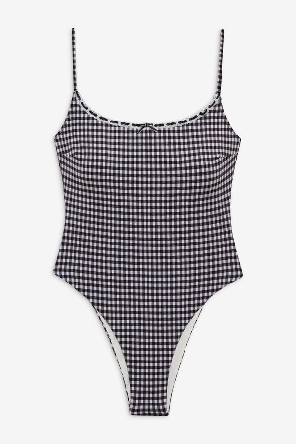 Frankies Bikinis Juliet Cheeky One Piece Swimsuit Blackberry Gingham