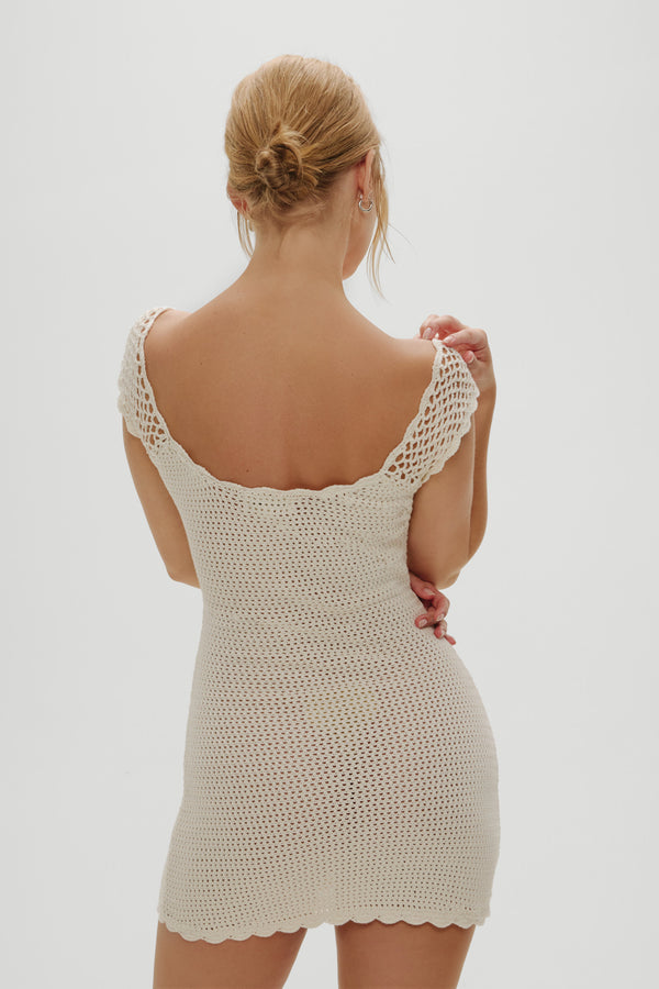 Frankies Bikinis Kai Crochet Mini Dress Sand Dollar