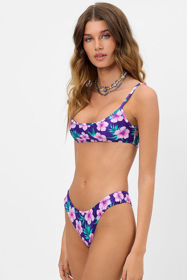 Frankies Bikinis Katarina Shine Cheeky Bikini Bottom Purple Hibiscus