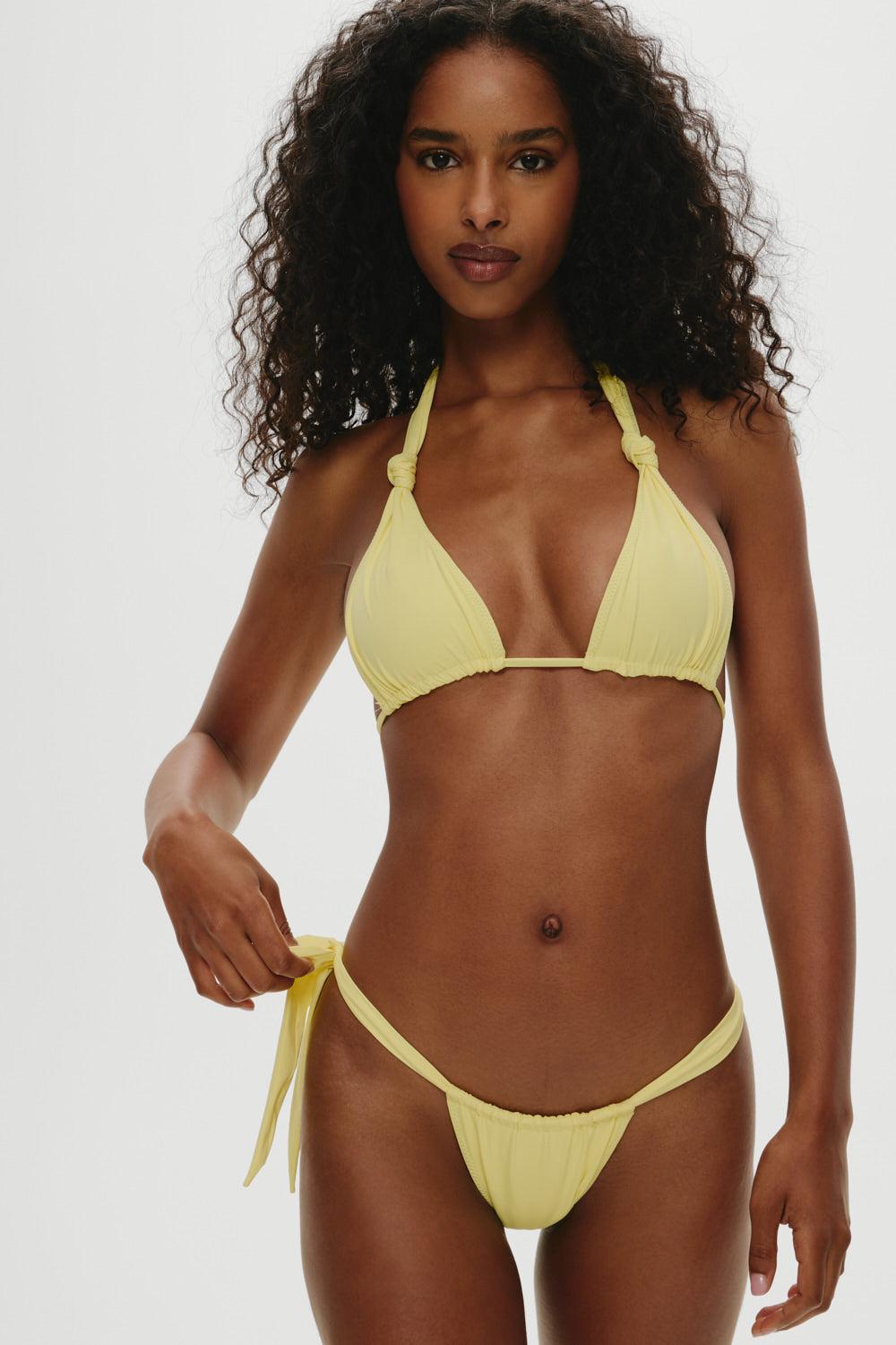 frankies bikinis Kealy Triangle Halter Bikini Top Yellow Iris