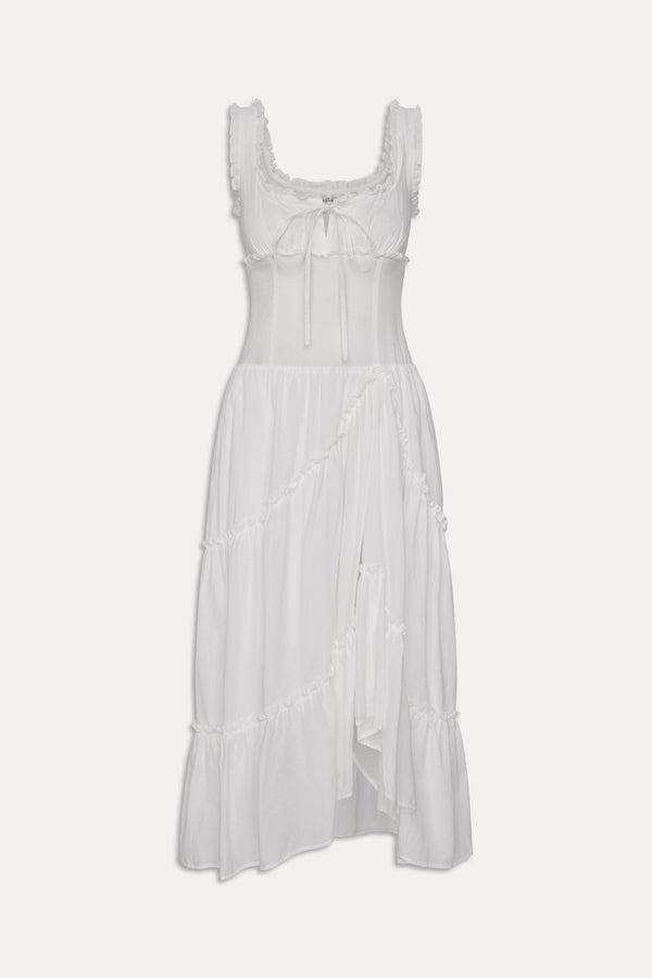 Frankies Bikinis Keepsake Cotton Ruffle Maxi Dress Daisy White