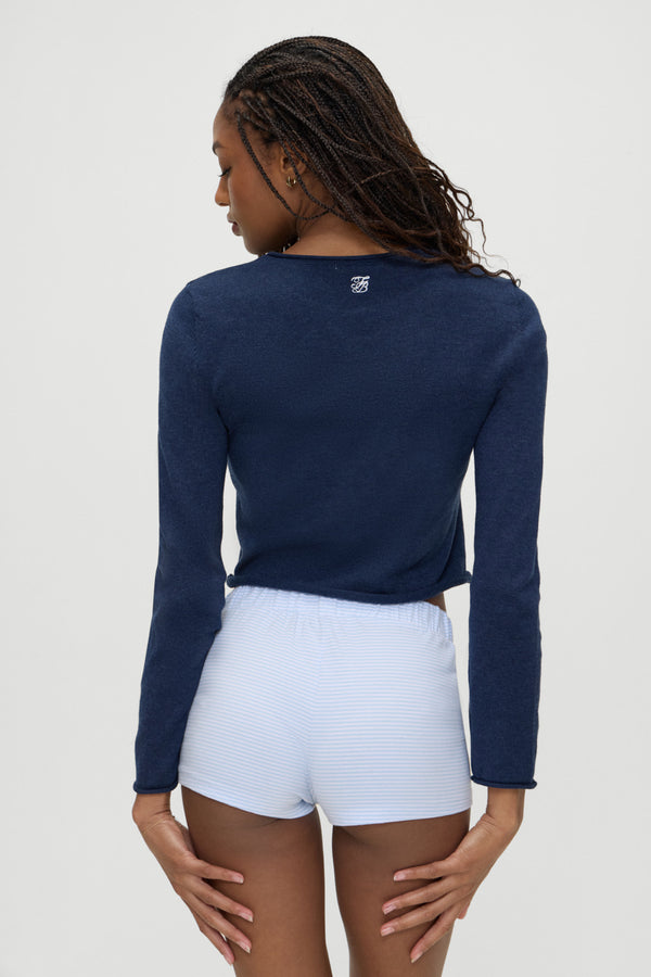 Frankies Bikinis Kennedy Cotton Knit Sweater Deep Sea Blue