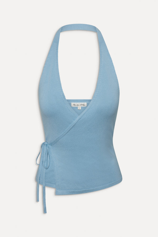 Frankies Bikinis Lullaby Halter Wrap Top Blue Vanilla