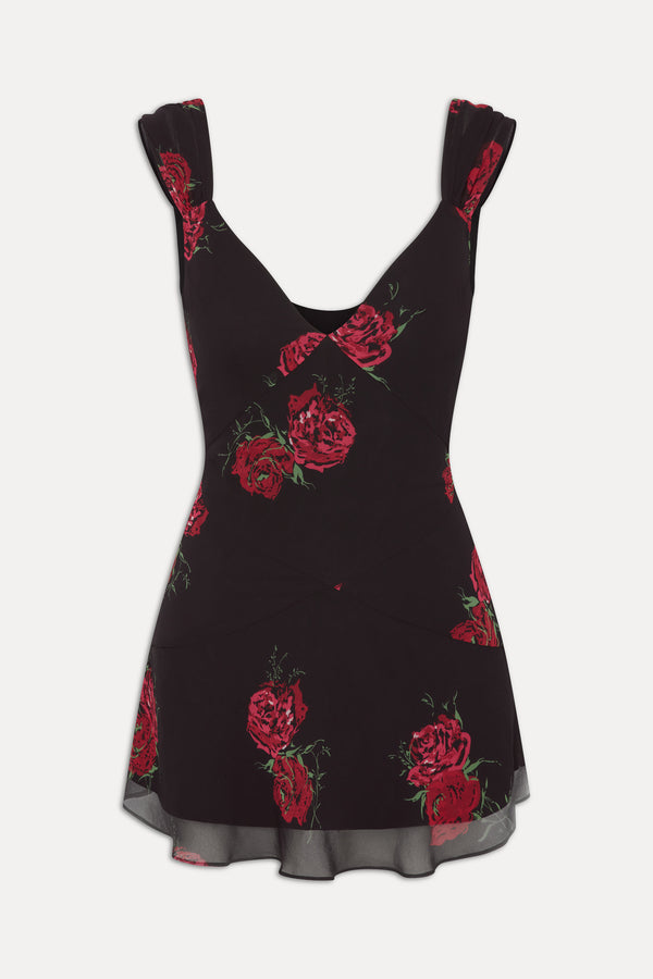 Frankies Bikinis Lunarose Floral Mini Dress Black Rose Brushstroke