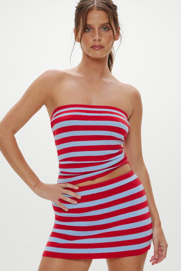 Frankies Bikinis Marialla Knit Mini Skort Blue Raspberry