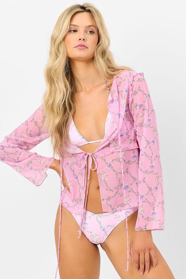 Frankies Bikinis Molly Lace Up Long Sleeve Shirt Fairytale