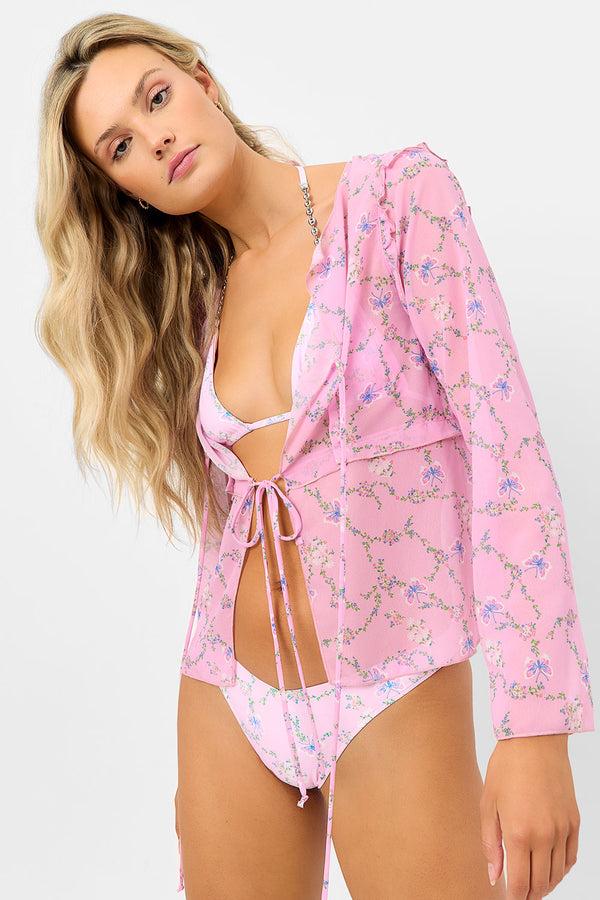 Frankies Bikinis Molly Lace Up Long Sleeve Shirt Fairytale