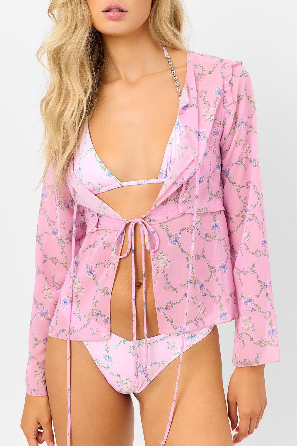 frankies bikinis Molly Lace Up Long Sleeve Shirt Fairytale