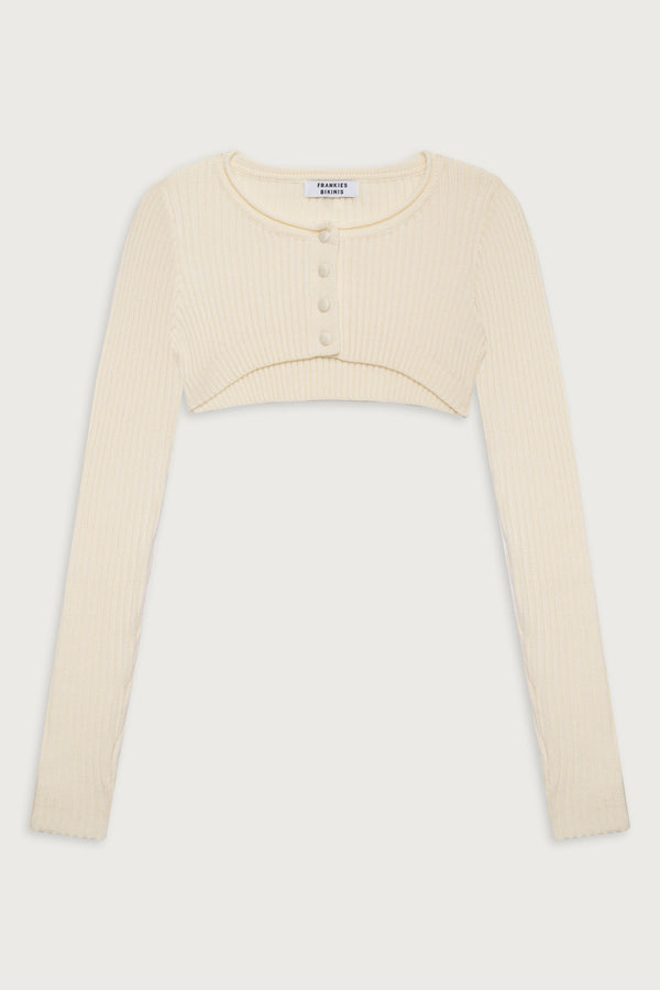 Frankies Bikinis Nila Ribbed Cloud Knit Shrug Porcelain