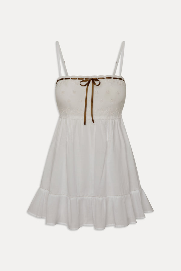 Frankies Bikinis Paris Cotton Babydoll Dress Daisy White