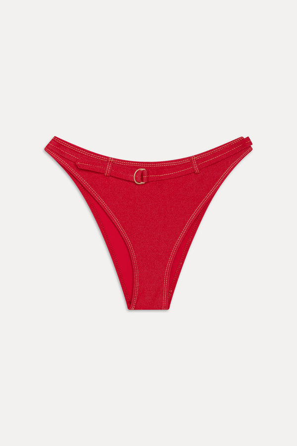 Frankies Bikinis Ranger Denim Bikini Bottom Red Denim