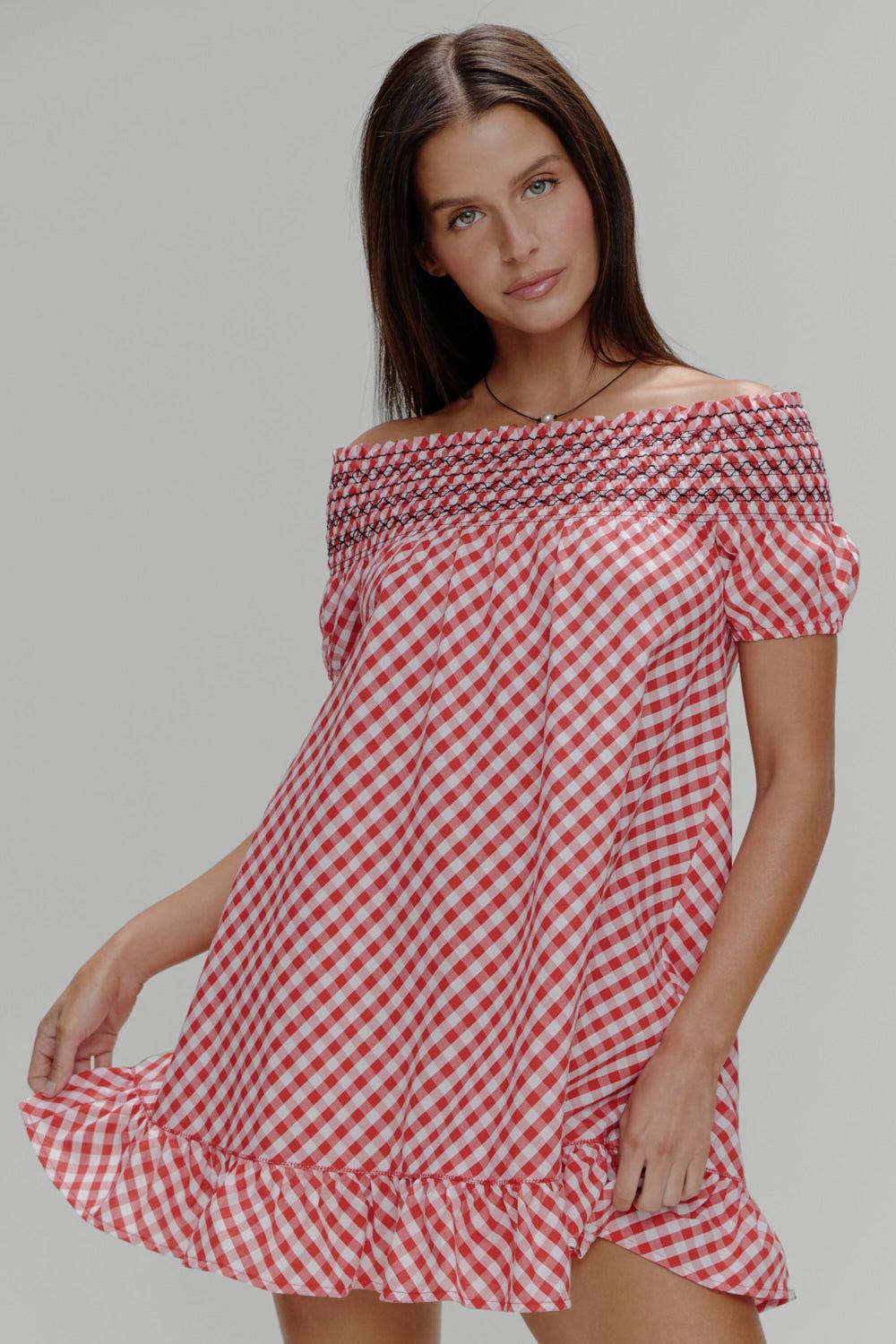 frankies bikinis Ruby Gingham Babydoll Dress Cherry Picnic