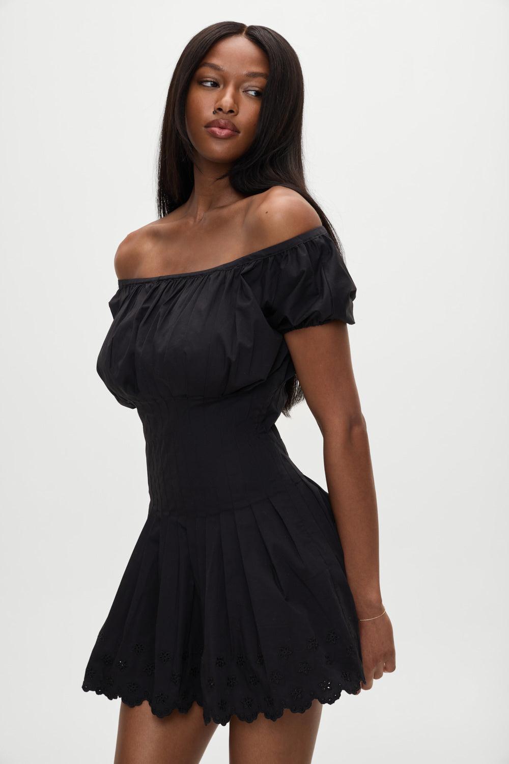 frankies bikinis Sadie Embroidered Mini Dress Black