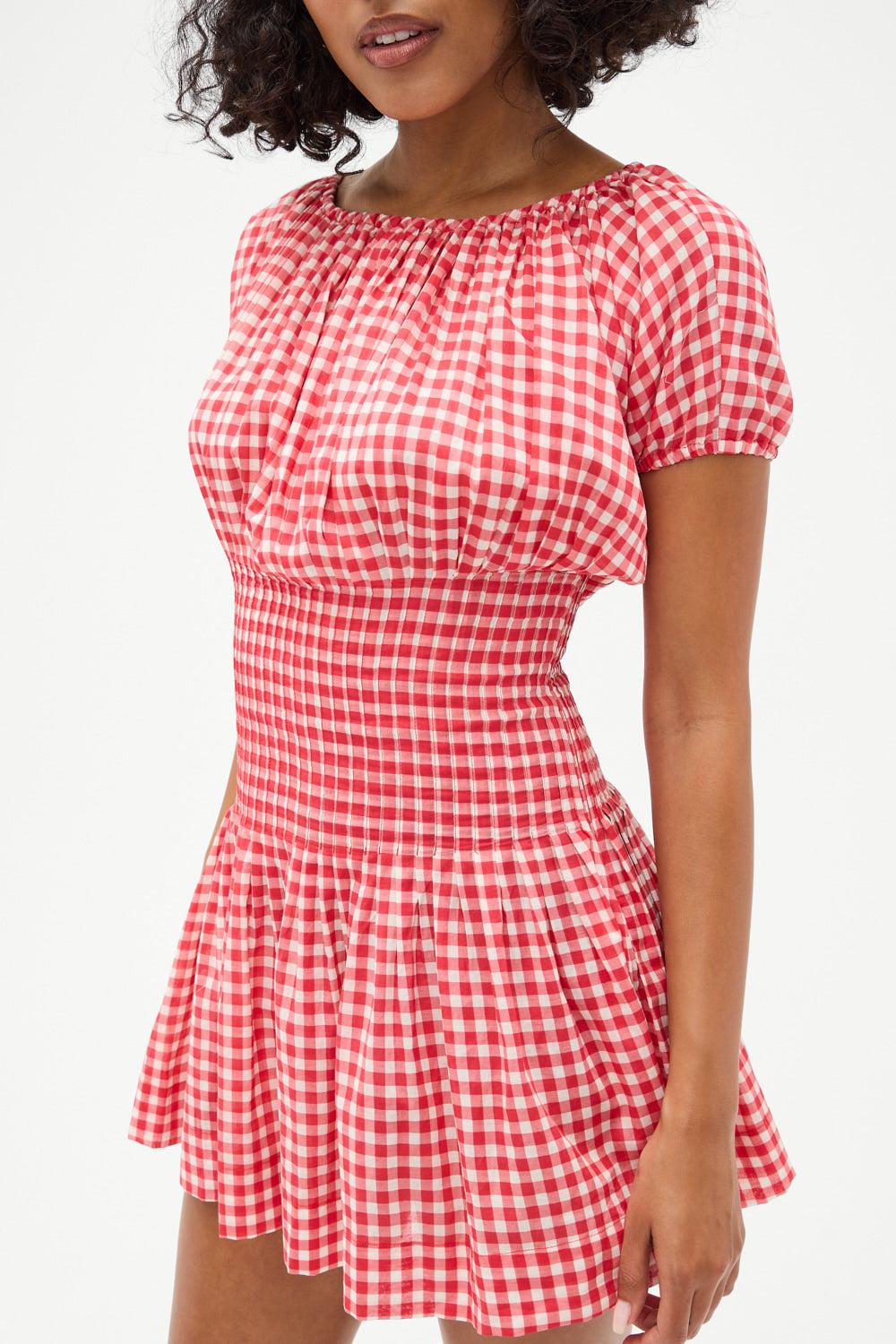 frankies bikinis Sadie Gingham Mini Dress Cherry Gingham