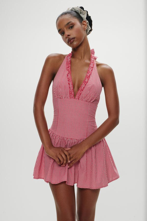 Frankies Bikinis Scout Halter Cotton Mini Dress Picnic Basket