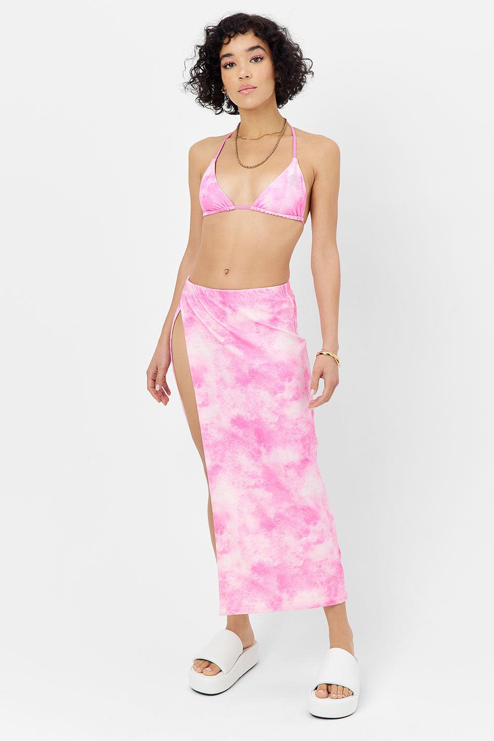 frankies bikinis Stacey Terry Maxi Skirt Distorted Pink Dye