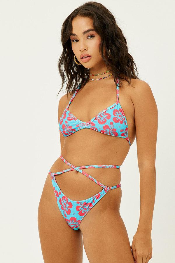 Frankies Bikinis Syd Terry Wrap Bikini Bottom Blue Magic