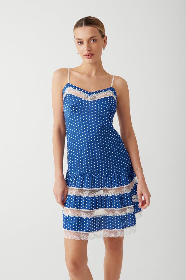 Frankies Bikinis Tennessee Satin Midi Dress Sailor Dot