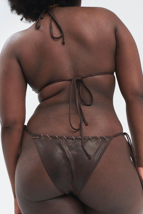 Frankies Bikinis Tia Leather Look Triangle Bikini Top Cocoa