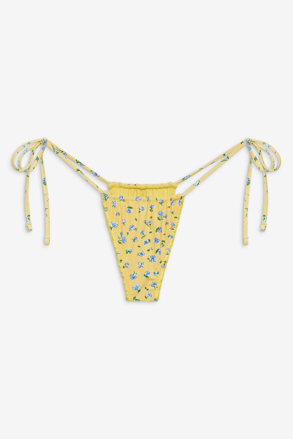 Frankies Bikinis Tidal Floral Micro Bikini Bottom Sky Blossom