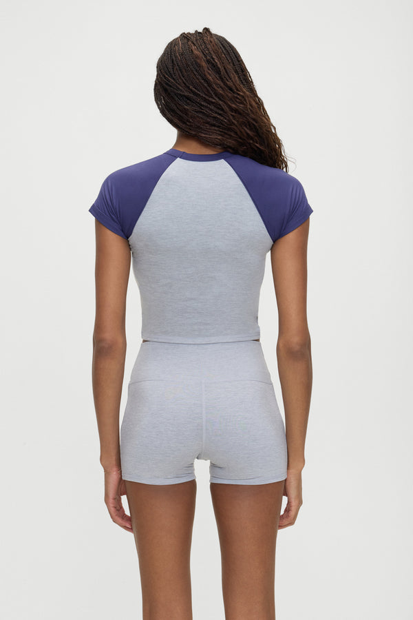 Frankies Bikinis Track Star Cropped Tee Misty Morning