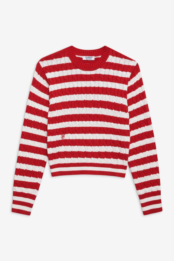Frankies Bikinis Varsity Cable Knit Sweater Heartstrings Stripe