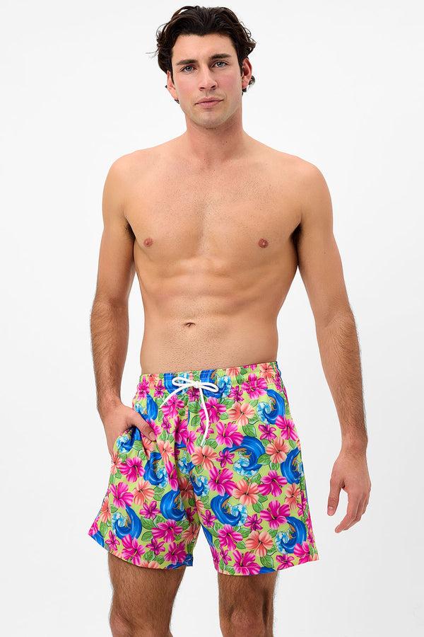 Frankies Bikinis Winston Floral Unisex Board Short Neon Surfer