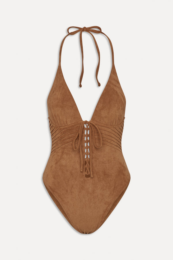 Frankies Bikinis X BELLA HADID Barrel Suede One Piece Swimsuit Sunkissed Suede