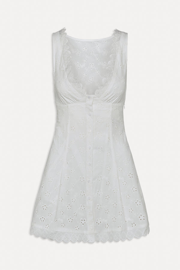 Frankies Bikinis X BELLA HADID Farm Eyelet Mini Dress Salt Air Eyelet