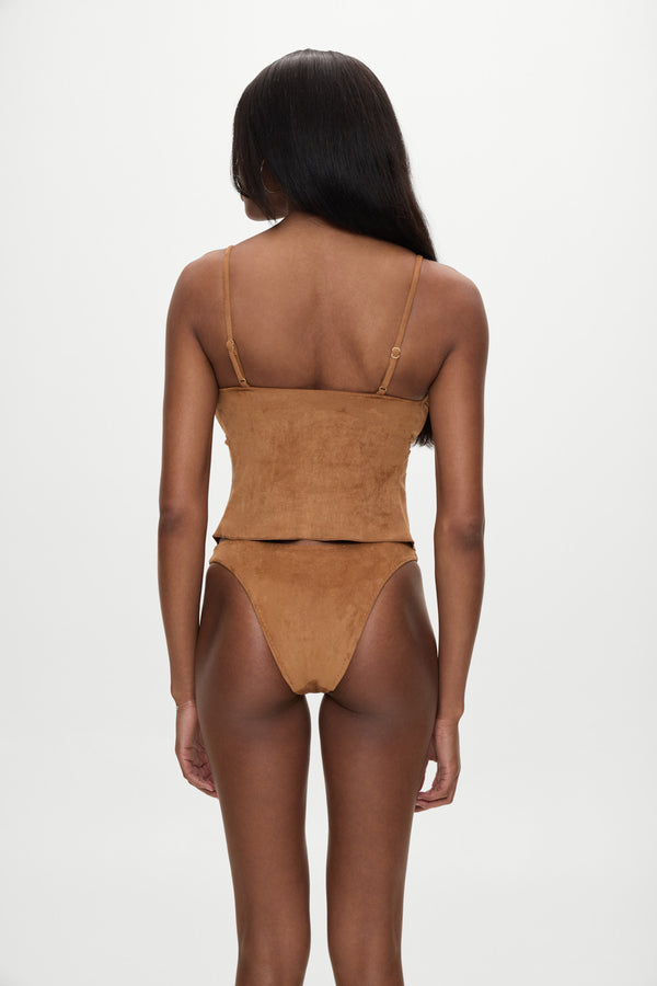 Frankies Bikinis X BELLA HADID Lucy Suede Tankini Bikini Top Sunkissed Suede