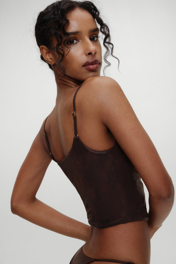 Frankies Bikinis X BELLA HADID Ranch Corset Bikini Top Cocoa