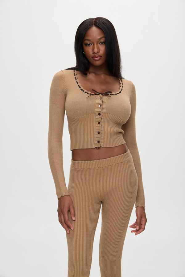 Frankies Bikinis X BELLA HADID Texas Knit Cardigan Caramel