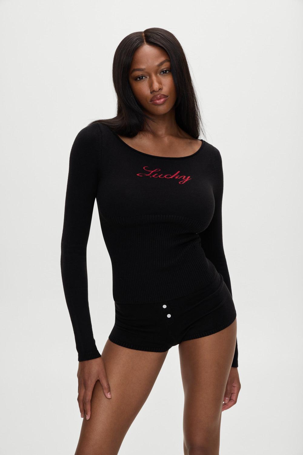 frankies bikinis x BELLA HADID Theo Knit Sweater Lone Star Black