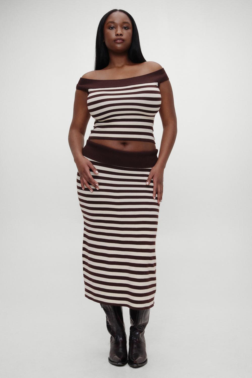 frankies bikinis x BELLA HADID Tucker Knit Midi Skirt Cowboy Stripe