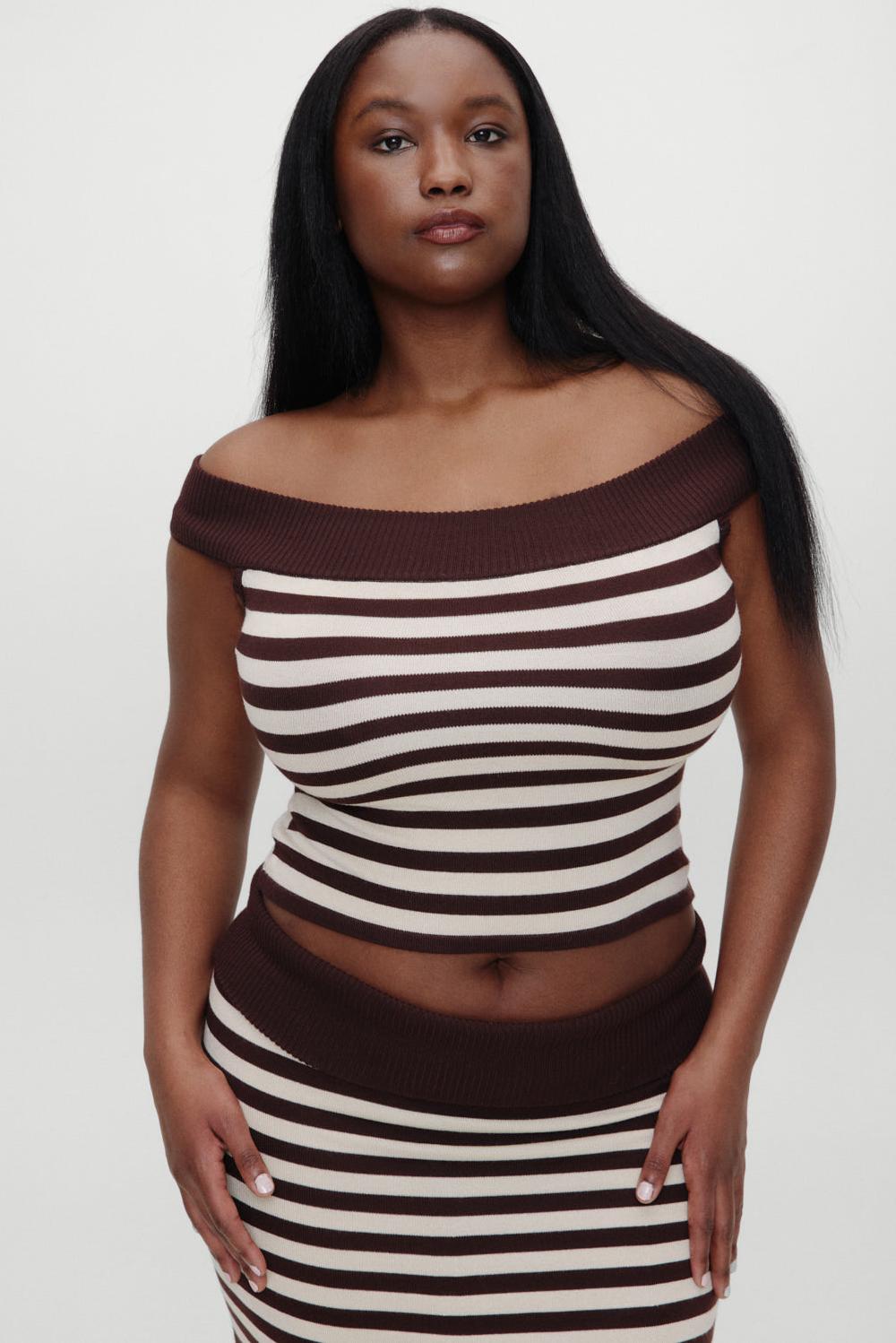 frankies bikinis x BELLA HADID Tucker Knit Top Cowboy Stripe