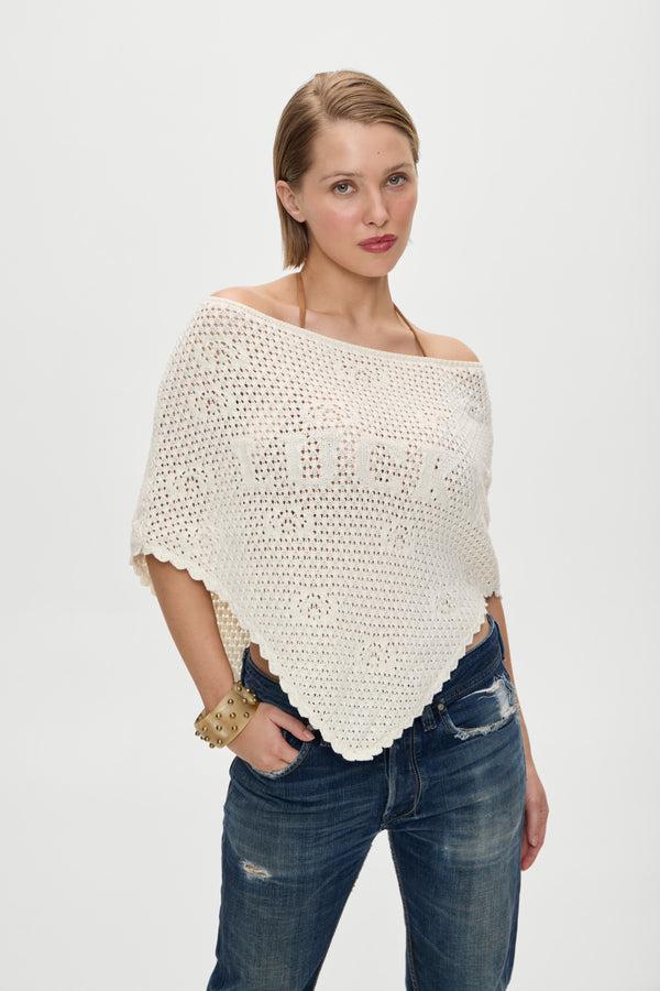 Frankies Bikinis X BELLA HADID Western Crochet Poncho White