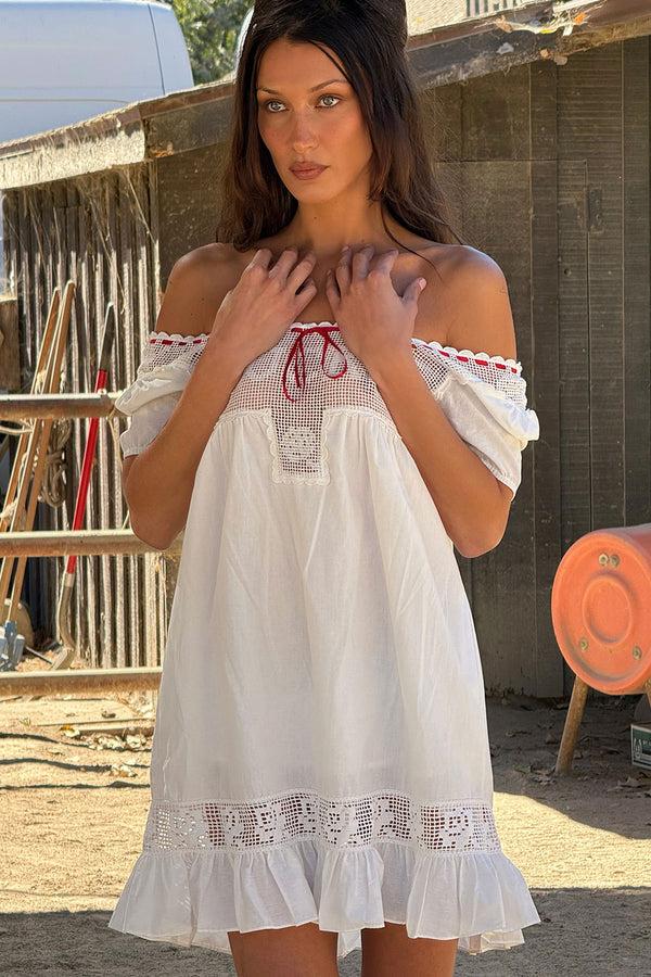 Frankies Bikinis X BELLA HADID Western Poplin Mini Dress White
