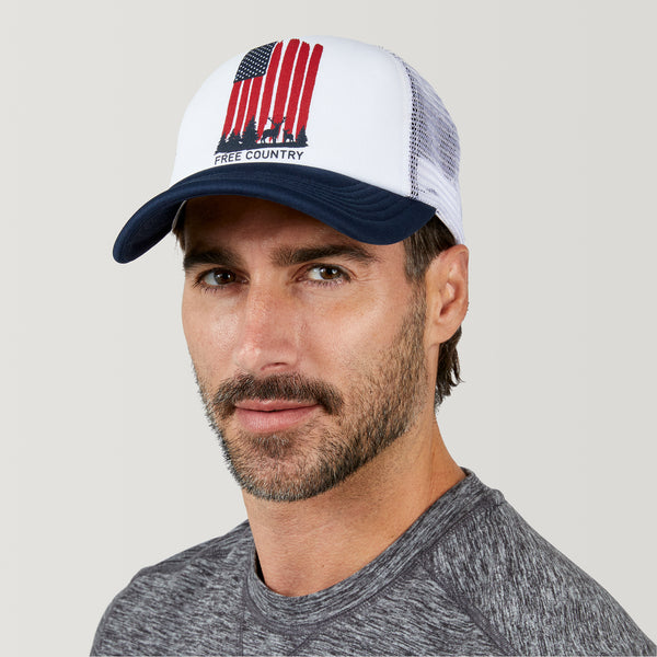 Free Country Free Country Five Panel American Flag Foam Trucker Hat White