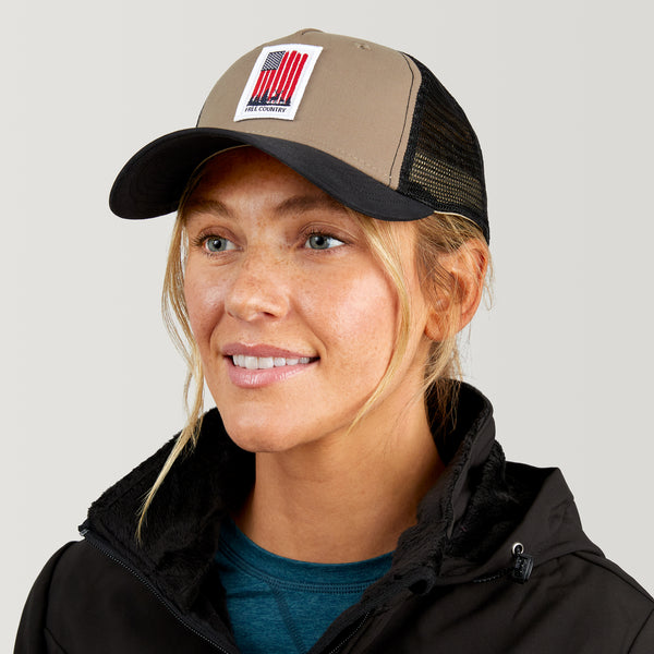 Free Country Free Country Five Panel American Flag Trucker Hat Khaki
